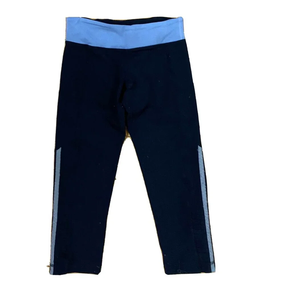 Lululemon Run Inspire Crop Womens 4 Black Blue Reflective Running Yoga Leggings